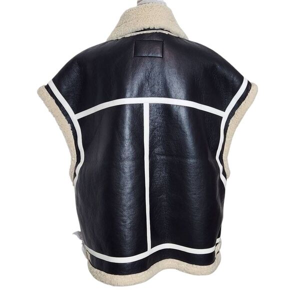 Azalea Wang Oversized Black Faux Leather Vest with Sherpa Lining NWOT One Size - Picture 2 of 12
